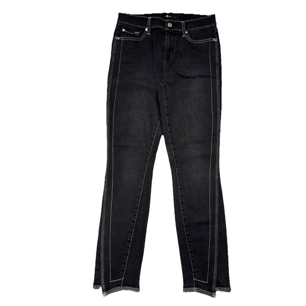 7 For All Mankind Ankle Jeans 26 (26x26) Washed Black Stretch Denim Womens